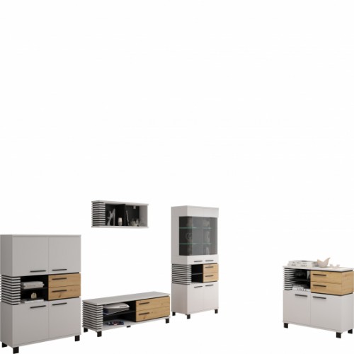 Mēbeļu komplekts LAMIR 1, Balts/Ozols artisan/Melns